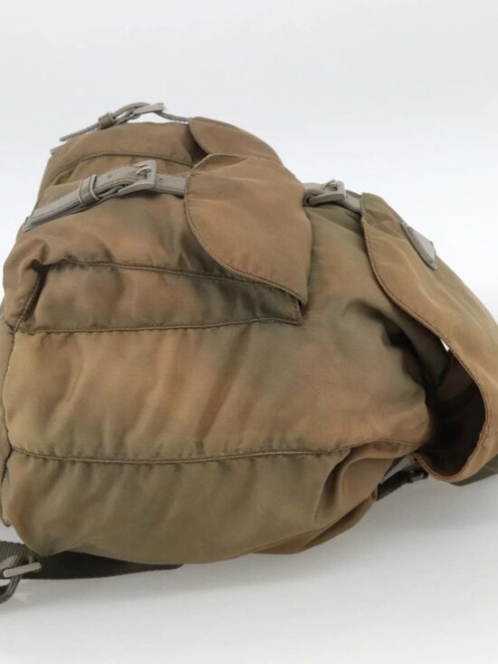 PRADA Backpack Nylon Khaki Silver Auth YKZ1086 main image 8